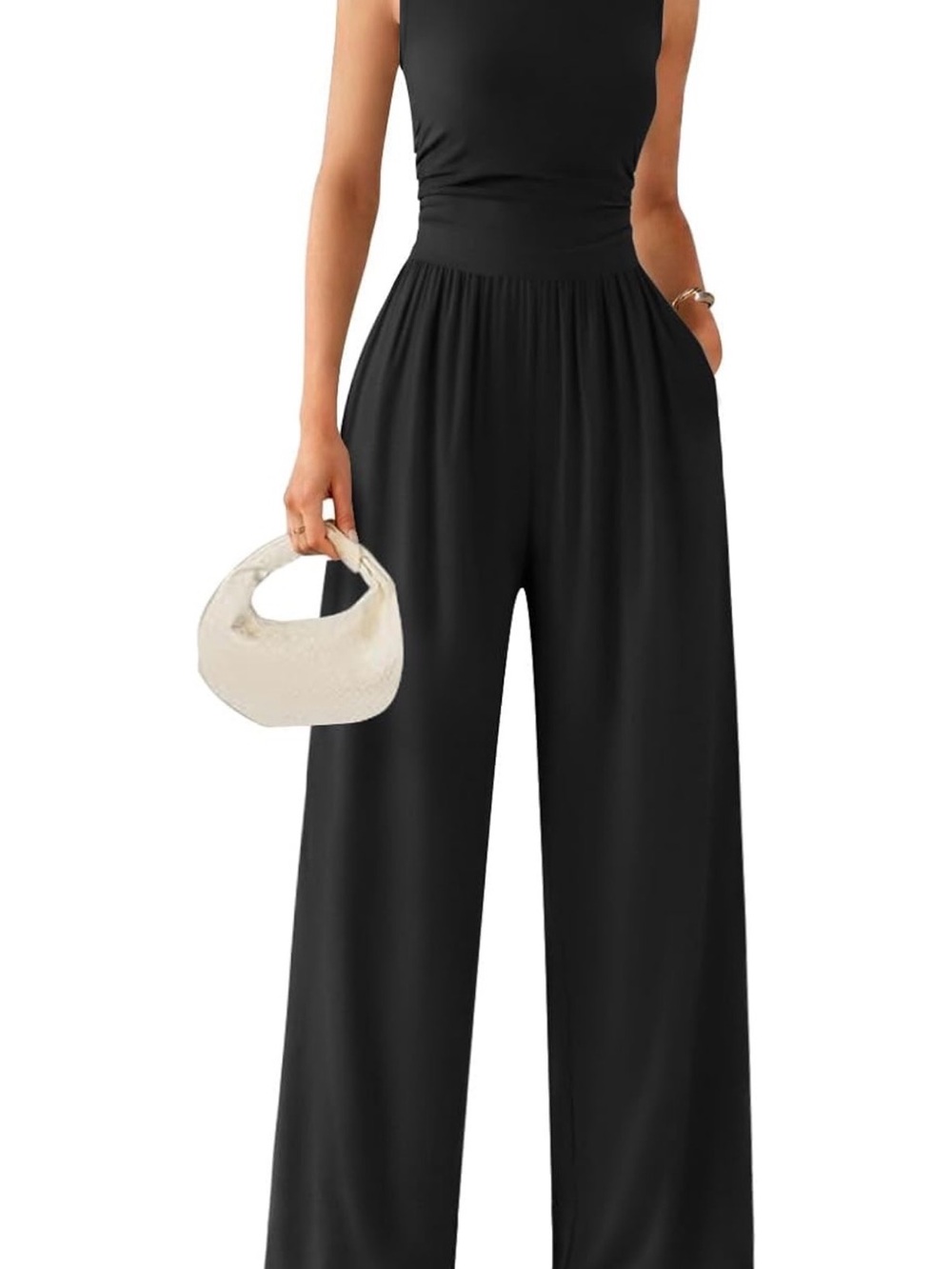 Women's Black Wide-Leg High-Waist Jumpsuit